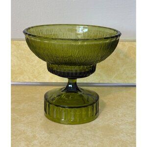 Retro Avacado Green Glass Compote/Centerpiece/Pedestal Trinket Bowl
